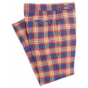 Mens Gurkha Pants 38 Blue Red Beige Plaid Dress Trousers Straight Fit Flat Front